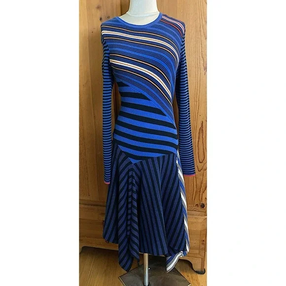 Opening Ceremony Blue and Red Striped Long Sleeve Knit Dress Cozy Quiet Luxury M - Picture 3 of 8